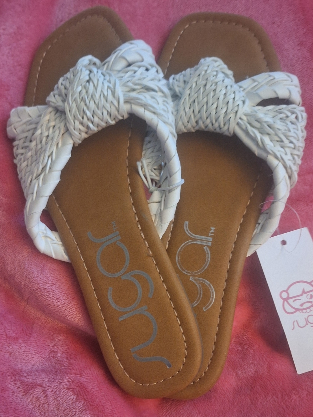 SUGAR White Braided Knot Slide Sandals for Women